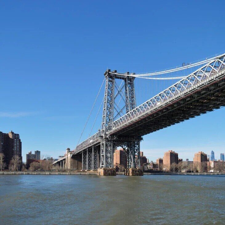 View of the Williamsburg Bridge at sunny day.